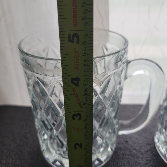 Sebastian Set Of 2 Diamond-Cut Glass Mugs With Handles Clear Vintage Style 4.5" - Picture 5 of 7